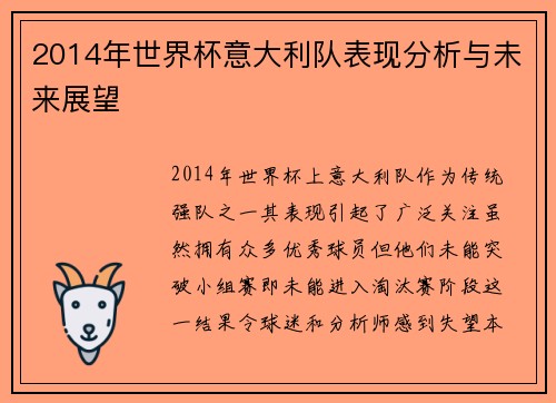 2014年世界杯意大利队表现分析与未来展望